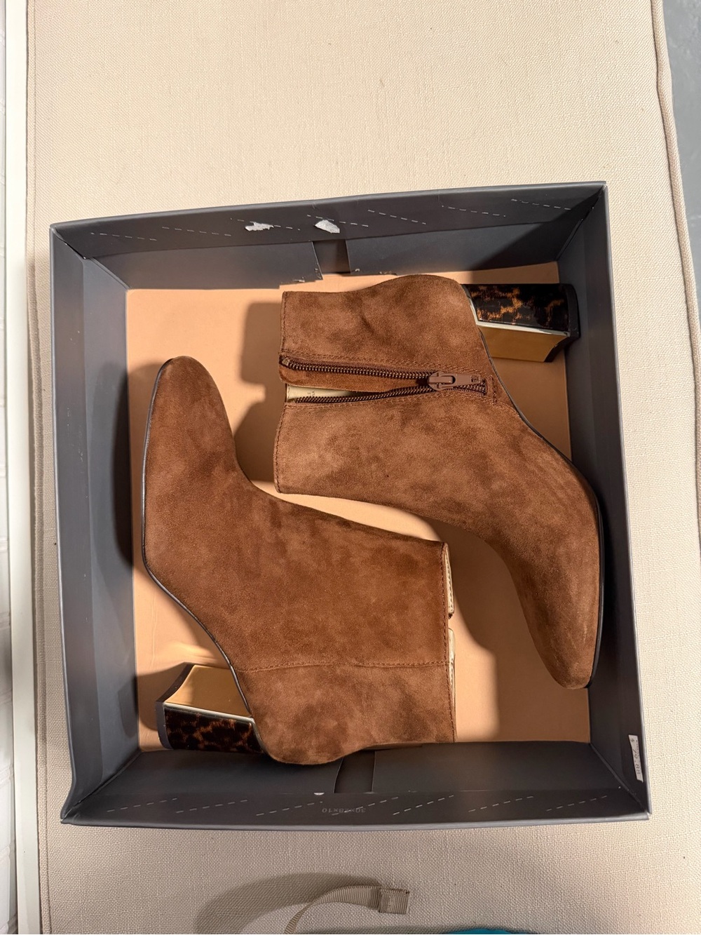 Ann Taylor Brown Suede Ankle Booties with Tortoiseshell Block Heel
